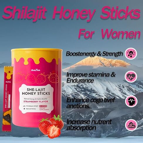 Shilajit Honey Sticks for Women Strawberry Honey Sticks | Shilajit for Women | Natural Energy & Vitality Booster with Shatavari & Saffron for Hormonal Balance, Focus & Stamina – 30 Sticks (Pack of 1) in Saudi Arabia