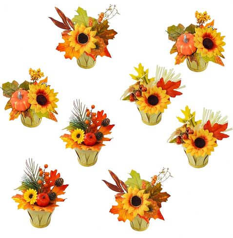 Uieke 2PACK Fall Fake Potted Plants Small Fake Plants Mini Artificial Faux Plants with Wooden Pots for Bathroom Shelf Harvest Wedding Thanksgiving Table Centerpiece Home Office Desk Plant Decor in Kuwait