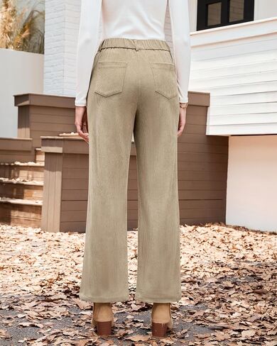 LookbookStore Corduroy Pants for Women High Waisted Wide Leg Elastic Waist Casual Work Pants Fall Trousers with Pockets in Saudi Arabia
