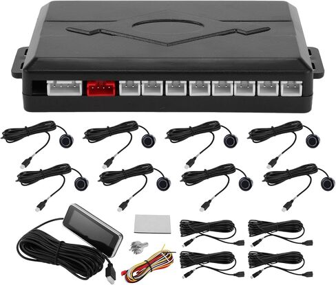 Motoforti Auto Vehicle Reverse Backup Radar System Reverse Parking Sensors Sound Warning Alarm Buzzer Reminder Distance Detection Black 8 Parking Sensors in Saudi Arabia