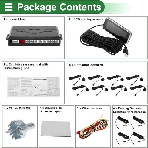 Motoforti Auto Vehicle Reverse Backup Radar System Reverse Parking Sensors Sound Warning Alarm Buzzer Reminder Distance Detection Black 8 Parking Sensors in Saudi Arabia