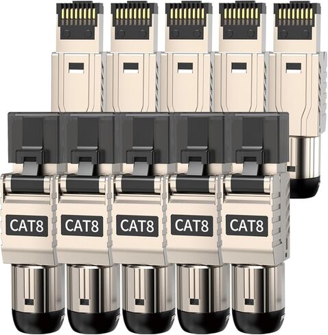 6-Pack RJ45 Connectors Tool Free Cat7 Cat6a, Tool-Free Zinc Alloy Shielded Ethernet Termination Plugs for Cat 7 Cat 6a up to 23AWG Solid Bulk S/FTP Ethernet Cable in Saudi Arabia