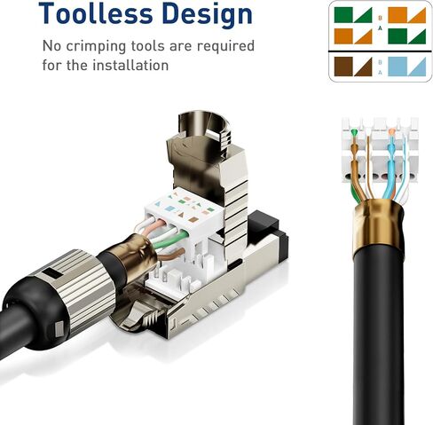 6-Pack RJ45 Connectors Tool Free Cat7 Cat6a, Tool-Free Zinc Alloy Shielded Ethernet Termination Plugs for Cat 7 Cat 6a up to 23AWG Solid Bulk S/FTP Ethernet Cable in Saudi Arabia