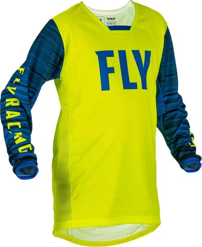 Fly Racing 2022 Youth Kinetic Wave Jersey (Hi-Vis/Blue, Youth X-Large) in Saudi Arabia