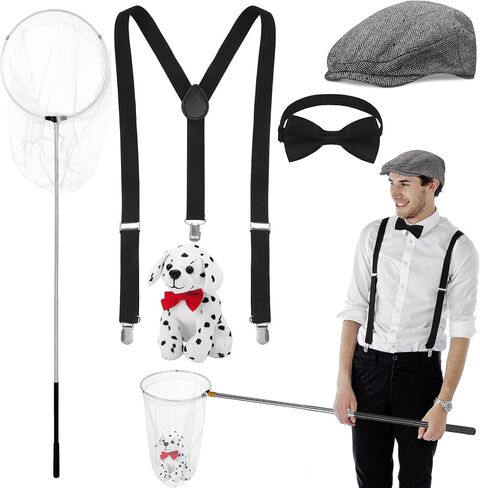 Mepase 5 Pcs Halloween Dog Control Officer Costume Kit Dalmatian Dog Costume for Men Adult Couple Halloween Cosplay Party in Saudi Arabia