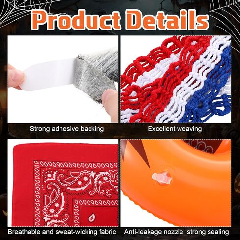 5 Pcs Halloween Country Singer Costume Silver Grey Braided Wig with Bandana Red White and Blue Shoulder Strap Inflatable Guitar Beard for Adult Man Halloween Traditional Music Costume in Saudi Arabia
