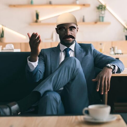 4 أجهزة كمبيوتر أزياء مكبر صوت هالوين تشمل الشارب المزيف الأسود والحواجب قبعة الغطاء الأصلع وشبكة شعر مستعار لأزياء تأثيري وتنكر in Saudi Arabia