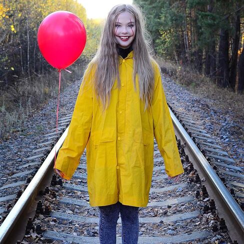 Halloween Raincoat with Red Balloons and White Ribbon for Men Women Movie Character Dress Up in Saudi Arabia