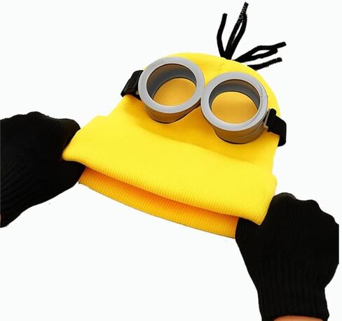 3 Pcs Halloween Costumes Adults & Kids Accessories, Adjustable Goggles Cosplay, Yellow Hat Beanie and Black Gloves for Women, Men, Halloween Party Set in Kuwait