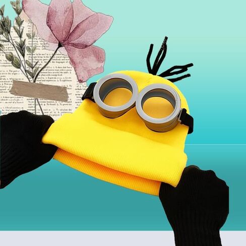 3 Pcs Halloween Costumes Adults & Kids Accessories, Adjustable Goggles Cosplay, Yellow Hat Beanie and Black Gloves for Women, Men, Halloween Party Set in Kuwait