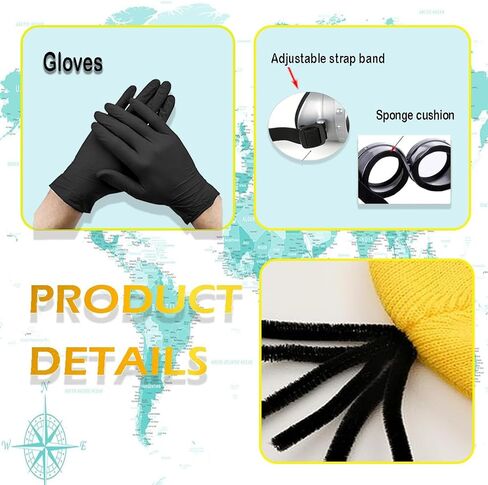 3 Pcs Halloween Costumes Adults & Kids Accessories, Adjustable Goggles Cosplay, Yellow Hat Beanie and Black Gloves for Women, Men, Halloween Party Set in Kuwait