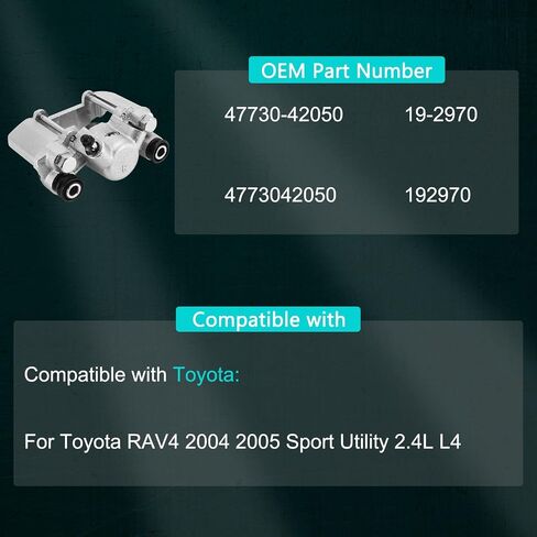 47750-42050 Rear Left Disc Brake Caliper Assembly without Bracket (2.4L L4) Compatible with Toyota RAV4 2004 2005 Replaces 4775042050 19-2971 192971 in Saudi Arabia