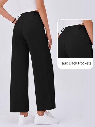 Gracyoga Wide Leg Pants for Women Stretchy Pull On Work Pants High Waisted Business Casual Trousers Slacks with Pockets in Saudi Arabia
