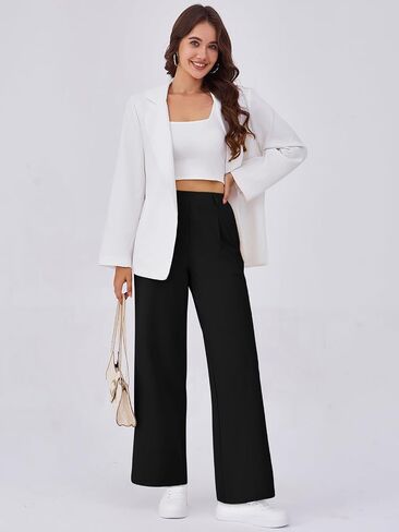 Gracyoga Wide Leg Pants for Women Stretchy Pull On Work Pants High Waisted Business Casual Trousers Slacks with Pockets in Saudi Arabia