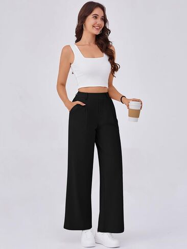 Gracyoga Wide Leg Pants for Women Stretchy Pull On Work Pants High Waisted Business Casual Trousers Slacks with Pockets in Saudi Arabia