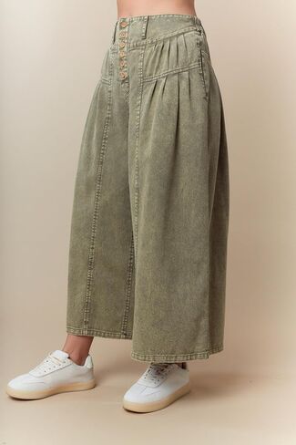 Hey Sweetie Women's Solid Twill Wide Leg Pants – High Waist Relaxed Fit Cotton Trousers with Front Pleats and Button Detail in Saudi Arabia