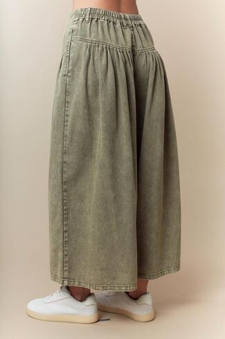Hey Sweetie Women's Solid Twill Wide Leg Pants – High Waist Relaxed Fit Cotton Trousers with Front Pleats and Button Detail in Saudi Arabia
