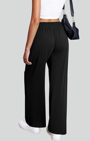 FireSwan Womens Wide Leg Work Pants Crossover Pleated Front Casual Slacks Flowy Palazzo Trousers with Pockets in Saudi Arabia