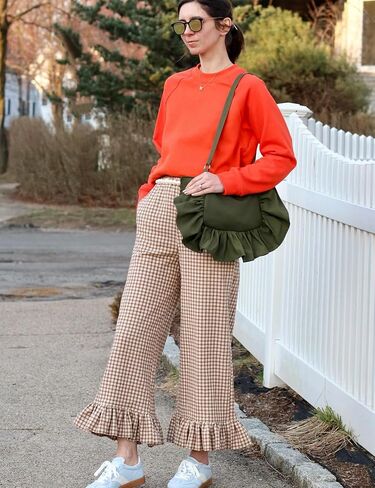 COZYPOIN Women's Gingham Pants Cotton Plaid Ruffle Hem Lounge Boxer Pant Y2K Pj Bottoms Casual Wide Leg Trousers with Pockets in Kuwait