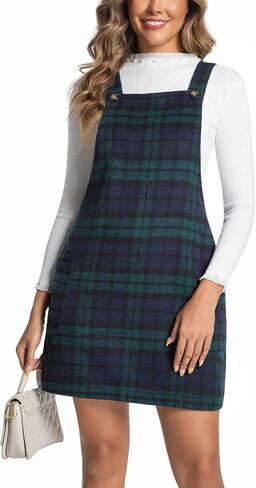 IDEALSANXUN Womens Plaid Overall Dress Fall Winter Casual Sleeveless Pinafore Jumper Overalls in Saudi Arabia