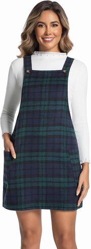 IDEALSANXUN Womens Plaid Overall Dress Fall Winter Casual Sleeveless Pinafore Jumper Overalls in Saudi Arabia