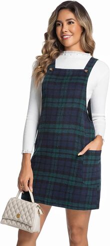 IDEALSANXUN Womens Plaid Overall Dress Fall Winter Casual Sleeveless Pinafore Jumper Overalls in Saudi Arabia