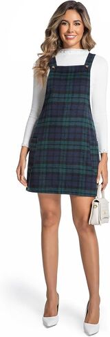 IDEALSANXUN Womens Plaid Overall Dress Fall Winter Casual Sleeveless Pinafore Jumper Overalls in Saudi Arabia