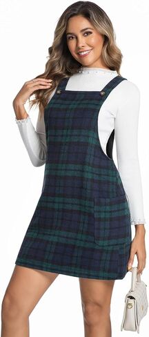 IDEALSANXUN Womens Plaid Overall Dress Fall Winter Casual Sleeveless Pinafore Jumper Overalls in Saudi Arabia