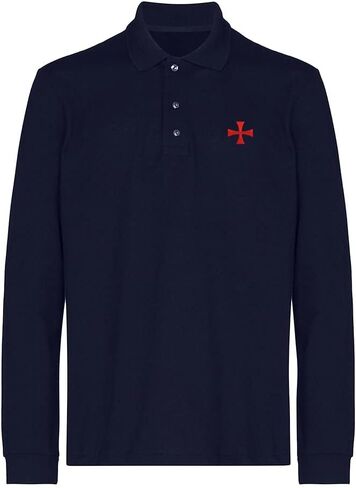 Mens Polo Shirts Knights Templar Cross Embroidered Long Sleeve Polo Shirt Cotton Tennis Shirts for Men in Saudi Arabia