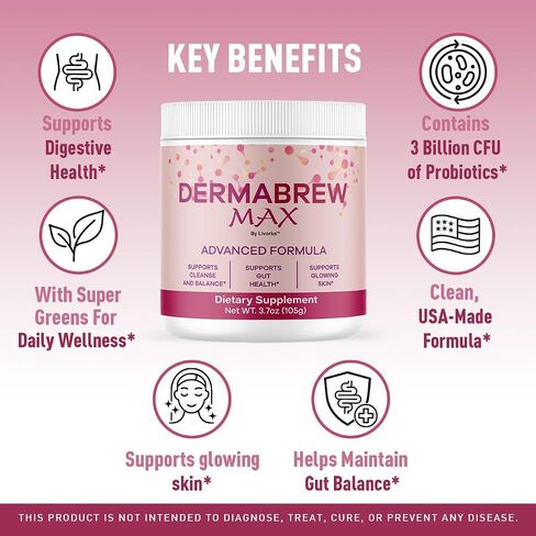 (2 عبوة) مسحوق Dermabrew Max - صيغة متقدمة Derma Max Max الرسمية للبشرة الصحية ، وجميع المكونات الطبيعية لنمط الحياة الصحية العام ودعم العافية ، و 120 حصص لمدة شهرين in Saudi Arabia