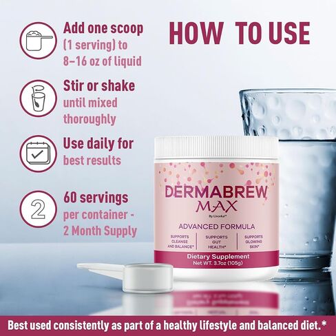 (2 عبوة) مسحوق Dermabrew Max - صيغة متقدمة Derma Max Max الرسمية للبشرة الصحية ، وجميع المكونات الطبيعية لنمط الحياة الصحية العام ودعم العافية ، و 120 حصص لمدة شهرين in Saudi Arabia