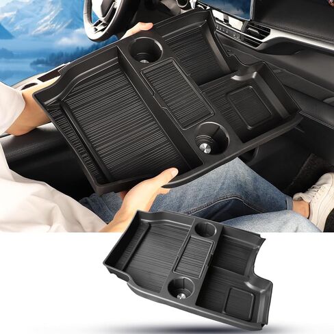Compatible with 2025 Toyota Sienna Center Console Organizer with Cup Holder, Lower Storage Box Accessories (TPE Material with Original car Wood Grain (Compatible with 2021-2025 Toyota Sienna), Black) in Kuwait