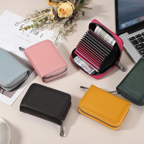 uxcell Leather Credit Card Holder, 14 Slots Small Accordion Zipper Wallet for Women and Men RFID Blocking Secure Organizer with Zipper, MultiFunctional Wallet for ID & Cards (Rose) in Saudi Arabia