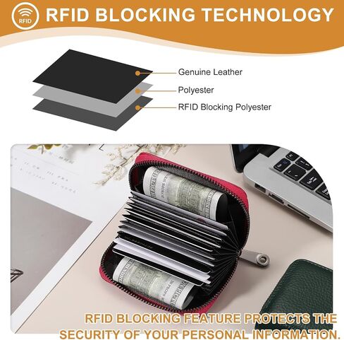 uxcell Leather Credit Card Holder, 14 Slots Small Accordion Zipper Wallet for Women and Men RFID Blocking Secure Organizer with Zipper, MultiFunctional Wallet for ID & Cards (Rose) in Saudi Arabia