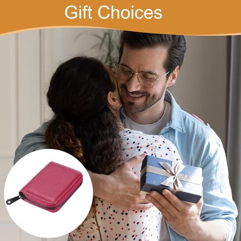 uxcell Leather Credit Card Holder, 14 Slots Small Accordion Zipper Wallet for Women and Men RFID Blocking Secure Organizer with Zipper, MultiFunctional Wallet for ID & Cards (Rose) in Saudi Arabia