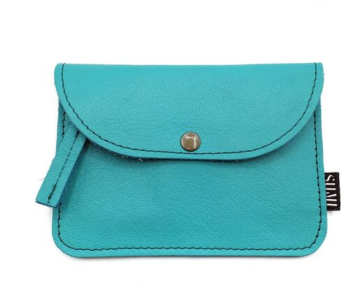 SUMI Japanese Style Leather and Fabric Wallet, Women's Purse with Zipper, Turquoise, S, japanese in Kuwait