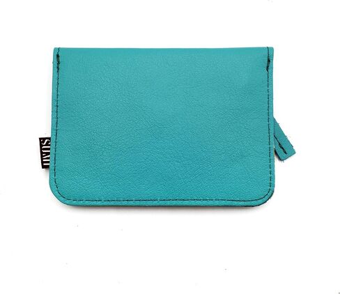 SUMI Japanese Style Leather and Fabric Wallet, Women's Purse with Zipper, Turquoise, S, japanese in Kuwait