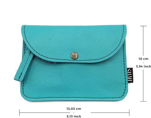SUMI Japanese Style Leather and Fabric Wallet, Women's Purse with Zipper, Turquoise, S, japanese in Kuwait