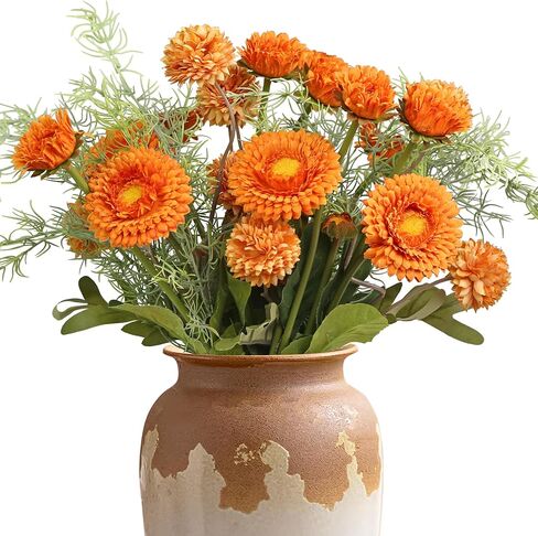 Fall Flowers Artificial Daisy Flowers Daisies and Fake Mums Bouquet with Rosemary Sprigs for Fall Florals Arrangements Party Home Decoration Table Centerpieces (Orange) in Saudi Arabia