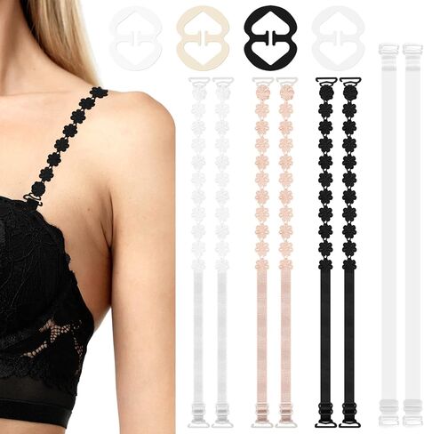 أحزمة ومقاطع صدرية 8 عبوة - 4 أزواج أحزمة صدرية للسيدات ومقاطع صدرية 4pcs لصنع Racerback - أشرطة كتف زهرة من الدانتيل القابلة للتعديل لصالح حمالات الصدر الراحة والملابس الداخلية والملابس الداخلية وقمم الدبابات وارتداء الرياضة in Saudi Arabia