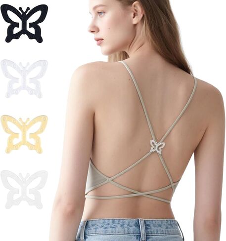 مقاطع حزام 12 PCS ، 4 ألوان مقاطع صدرية على شكل فراشة أنيقة لجعل مقطع حمالات Racerback لإخفاء الأشرطة ، محول حمالات الصدر إلى racerback للنساء مضادات الأبواق in Kuwait