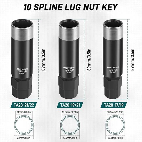 10 مفتاح جوز Lug Lug Sline ، مقبس جوز خطوط شريان شريطي مزدوج لسيارات الركاب ، سيارات الدفع الرباعي الصغيرة والشاحنات ، مفتاح قفل العجلات مع محرك رأس سداسي 17 مم و 19 ملم in Kuwait