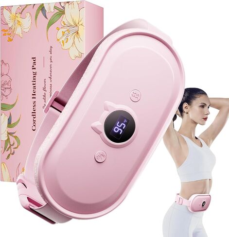 Portable Heating Pad for Period Cramps Relief Vibrating Menstrual Heating Belt for Women, Fast Heat with 7 Heat Levels and 7 Modes for Menstrual, Pain Relief for Back & Stomach - Pink in Saudi Arabia
