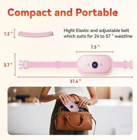 Portable Heating Pad for Period Cramps Relief Vibrating Menstrual Heating Belt for Women, Fast Heat with 7 Heat Levels and 7 Modes for Menstrual, Pain Relief for Back & Stomach - Pink in Saudi Arabia