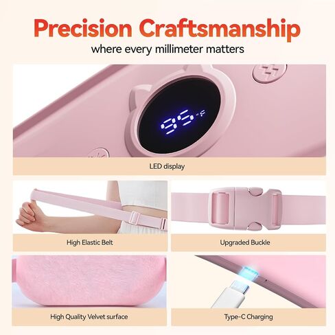 Portable Heating Pad for Period Cramps Relief Vibrating Menstrual Heating Belt for Women, Fast Heat with 7 Heat Levels and 7 Modes for Menstrual, Pain Relief for Back & Stomach - Pink in Saudi Arabia