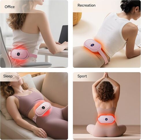 Portable Heating Pad for Period Cramps Relief Vibrating Menstrual Heating Belt for Women, Fast Heat with 7 Heat Levels and 7 Modes for Menstrual, Pain Relief for Back & Stomach - Pink in Saudi Arabia