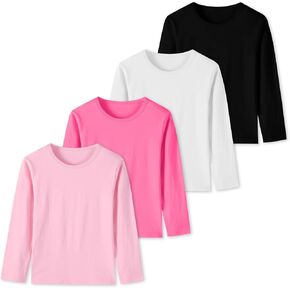 4 Pack Girls Long Sleeve Shirts Kids Cotton Basic Tees Crewneck Fall Tops for Toddler Girls（2T-14Years） in Kuwait
