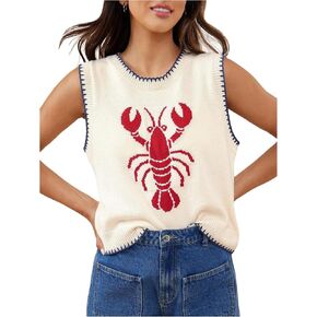Verdusa Women's Lobster Crochet Tank Tops Sweater Vest Sleeveless Knit Tops Funny Shirts in Saudi Arabia