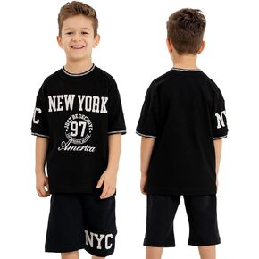 Boys Casual Outfits Cotton T Shirt Short Trendy Boys Summer Set Vibrant New York Print in Saudi Arabia
