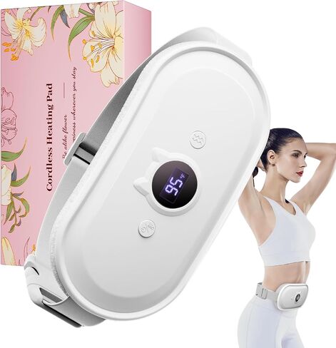 Portable Heating Pad for Period Cramps Relief Vibrating Menstrual Heating Belt for Women, Fast Heat with 7 Heat Levels and 7 Modes for Menstrual, Pain Relief for Back & Stomach - Pink in Saudi Arabia